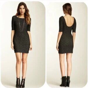 Free People Lady Pucker Black  Knit Scoop Back Bodycon Mini Dress XS
